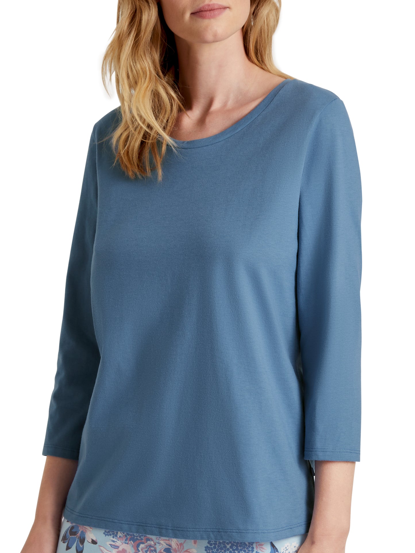 DAMEN Shirt 3/4-Arm, blue cotton