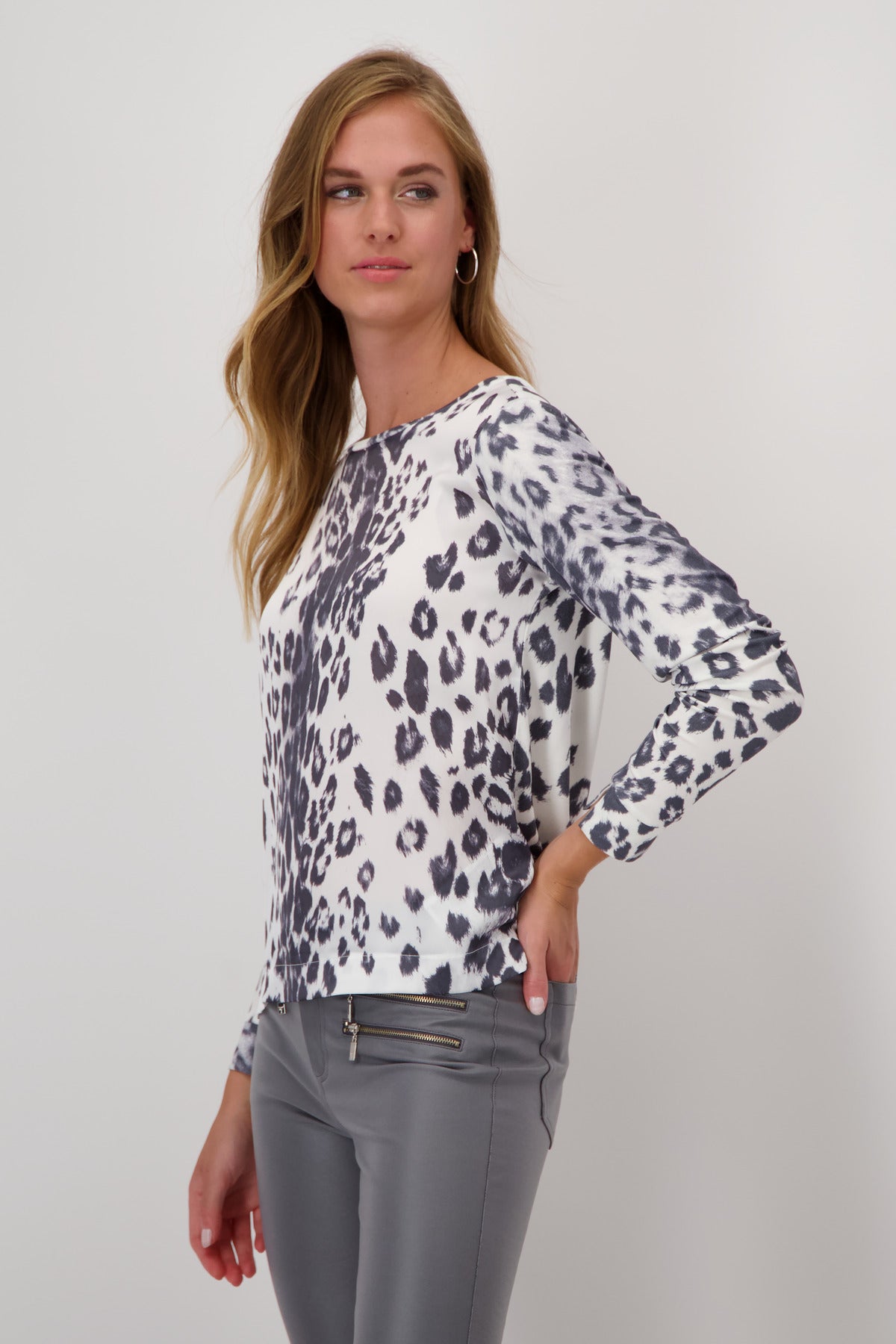 Bluse, anthracite gemustert