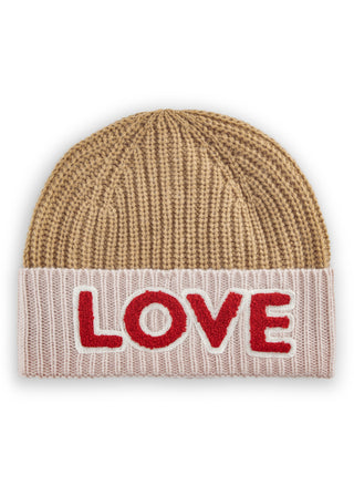 Gestrickte Mütze aus weicher Wollmischung mit LOVE-Stickerei