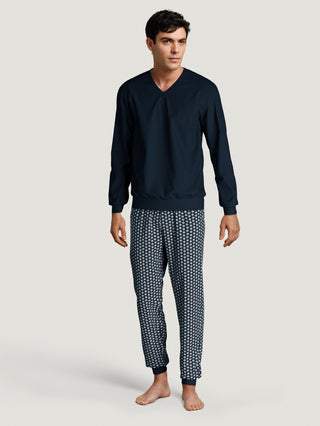 HERREN Pyjama mit Bündchen, dark sapphire