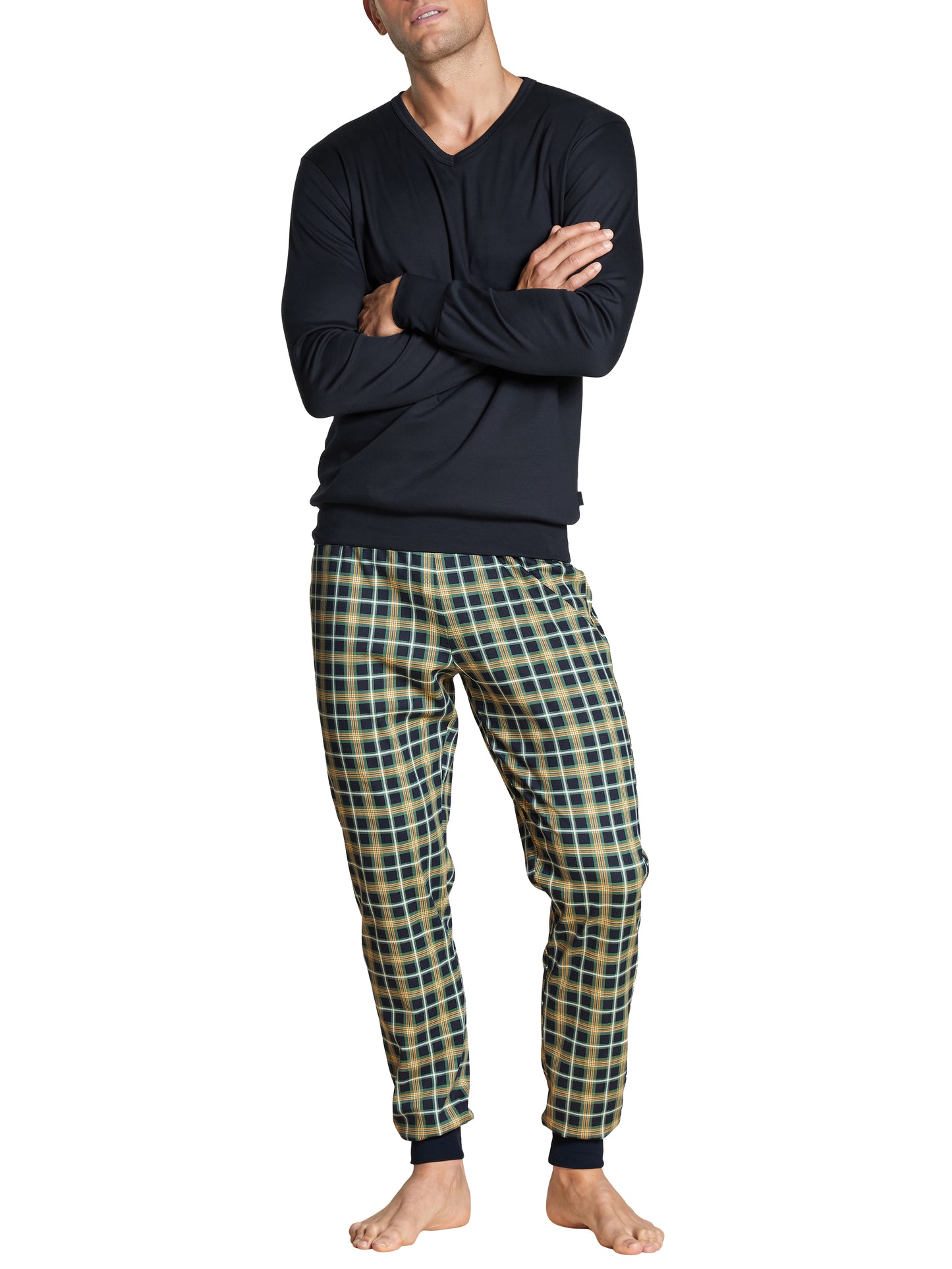 HERREN Pyjama mit Bündchen, laurel green