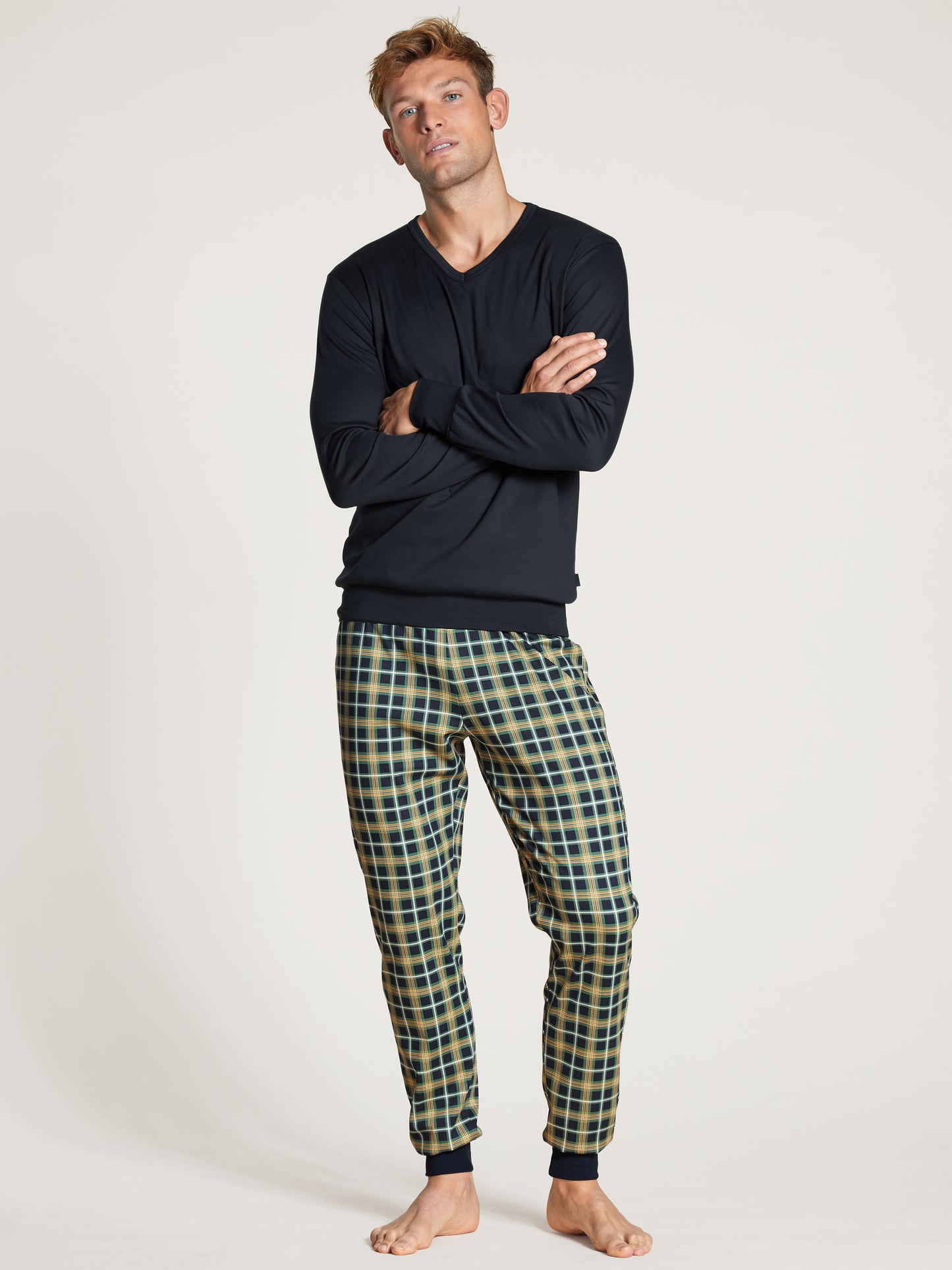 HERREN Pyjama mit Bündchen, laurel green