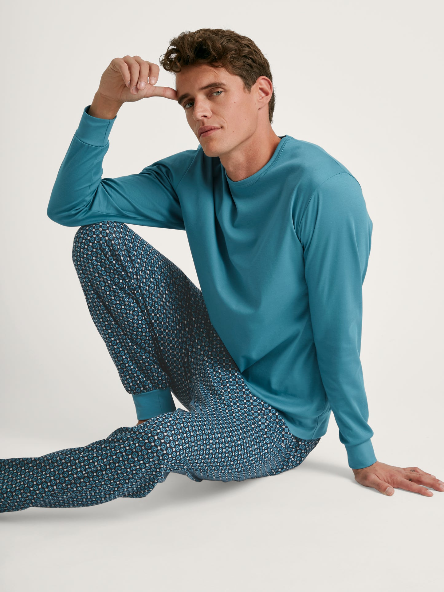 HERREN Pyjama mit Bündchen, storm blue