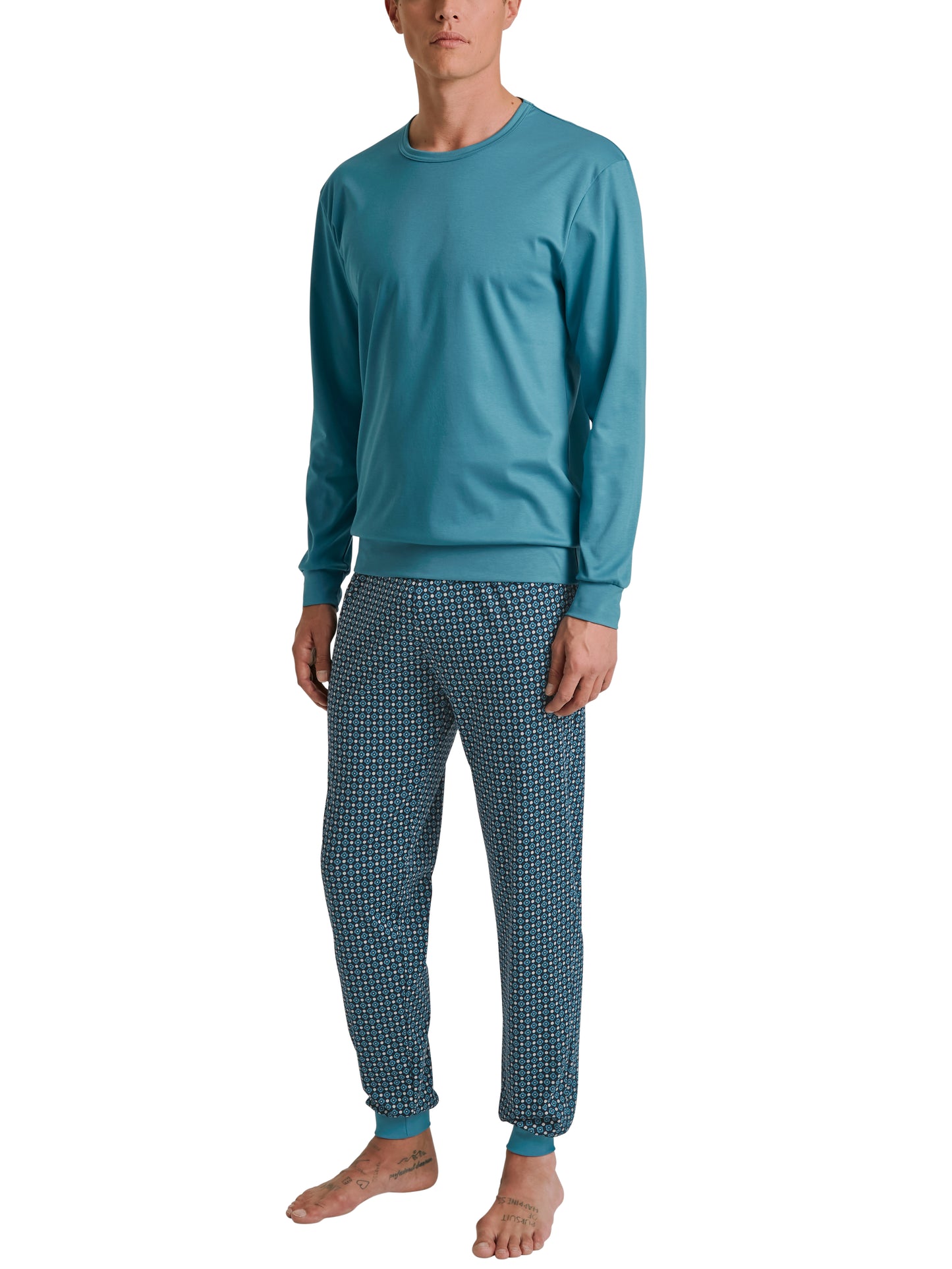 HERREN Pyjama mit Bündchen, storm blue