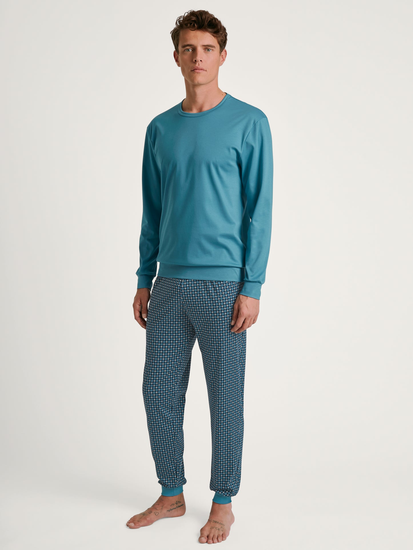 HERREN Pyjama mit Bündchen, storm blue