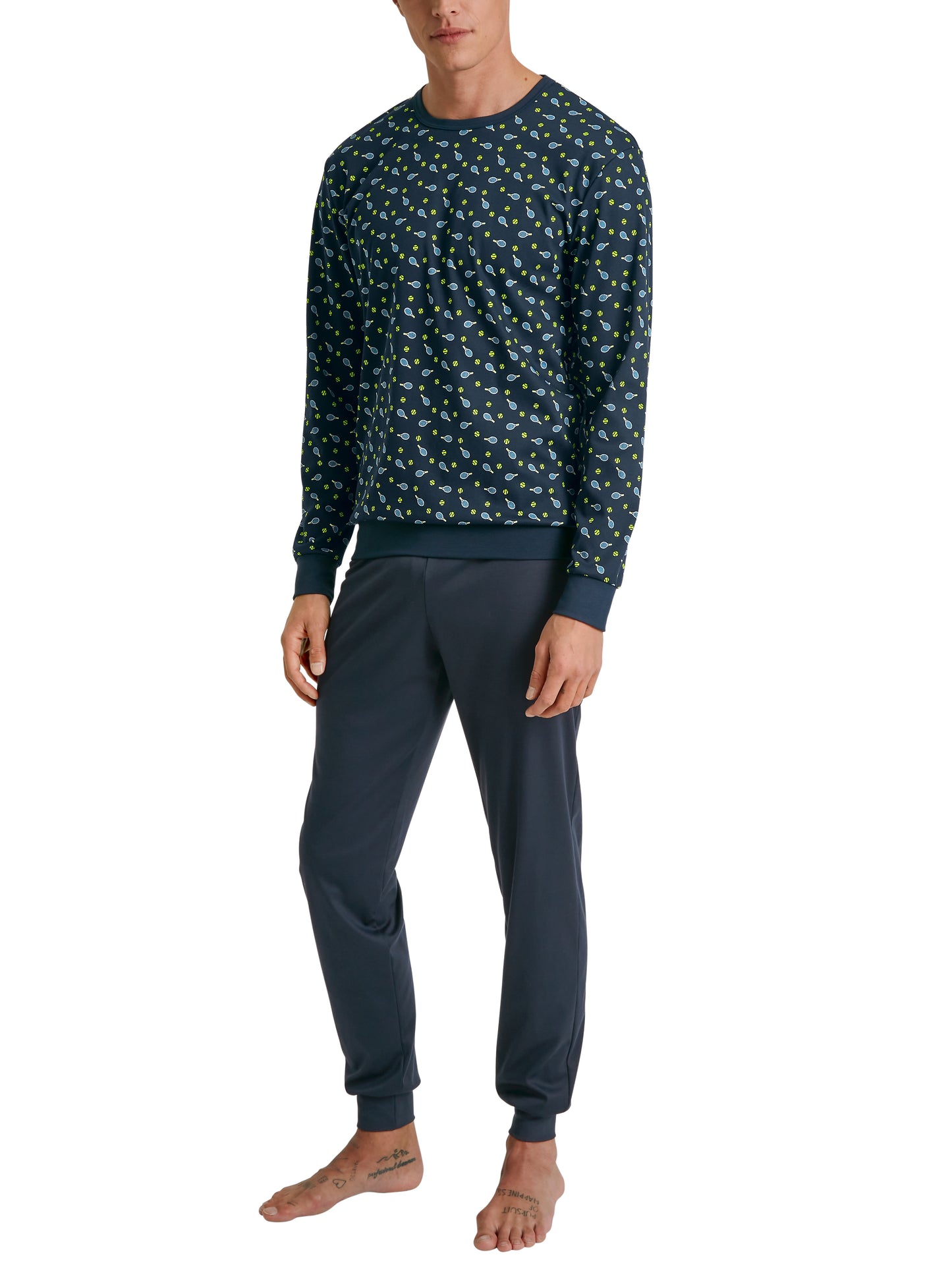 HERREN Pyjama mit Bündchen, dark sapphire