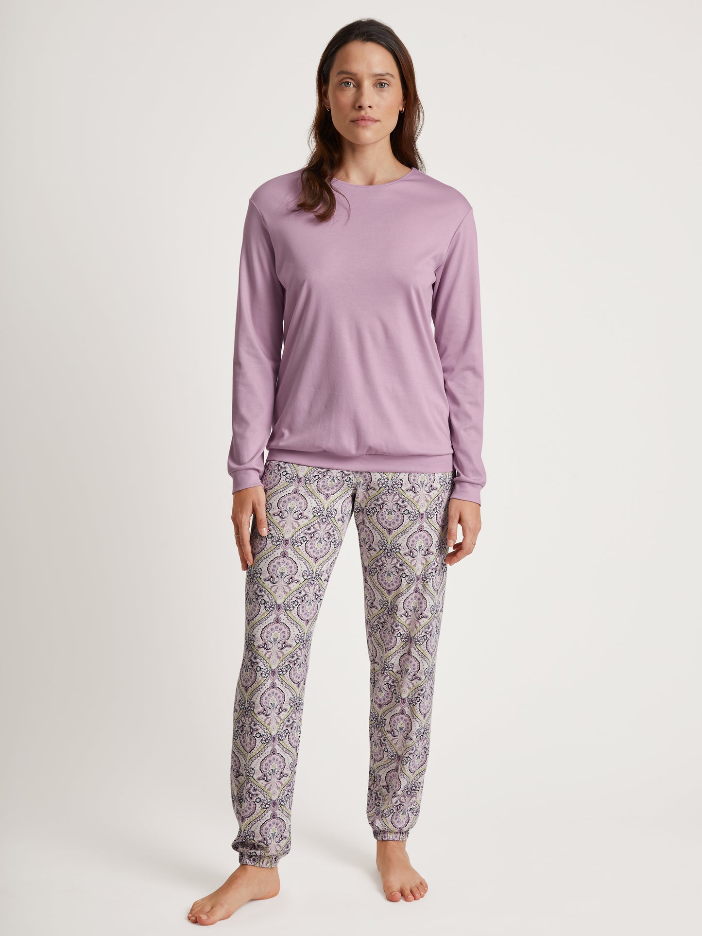 DAMEN Pyjama mit Bündchen, fragrant lilac