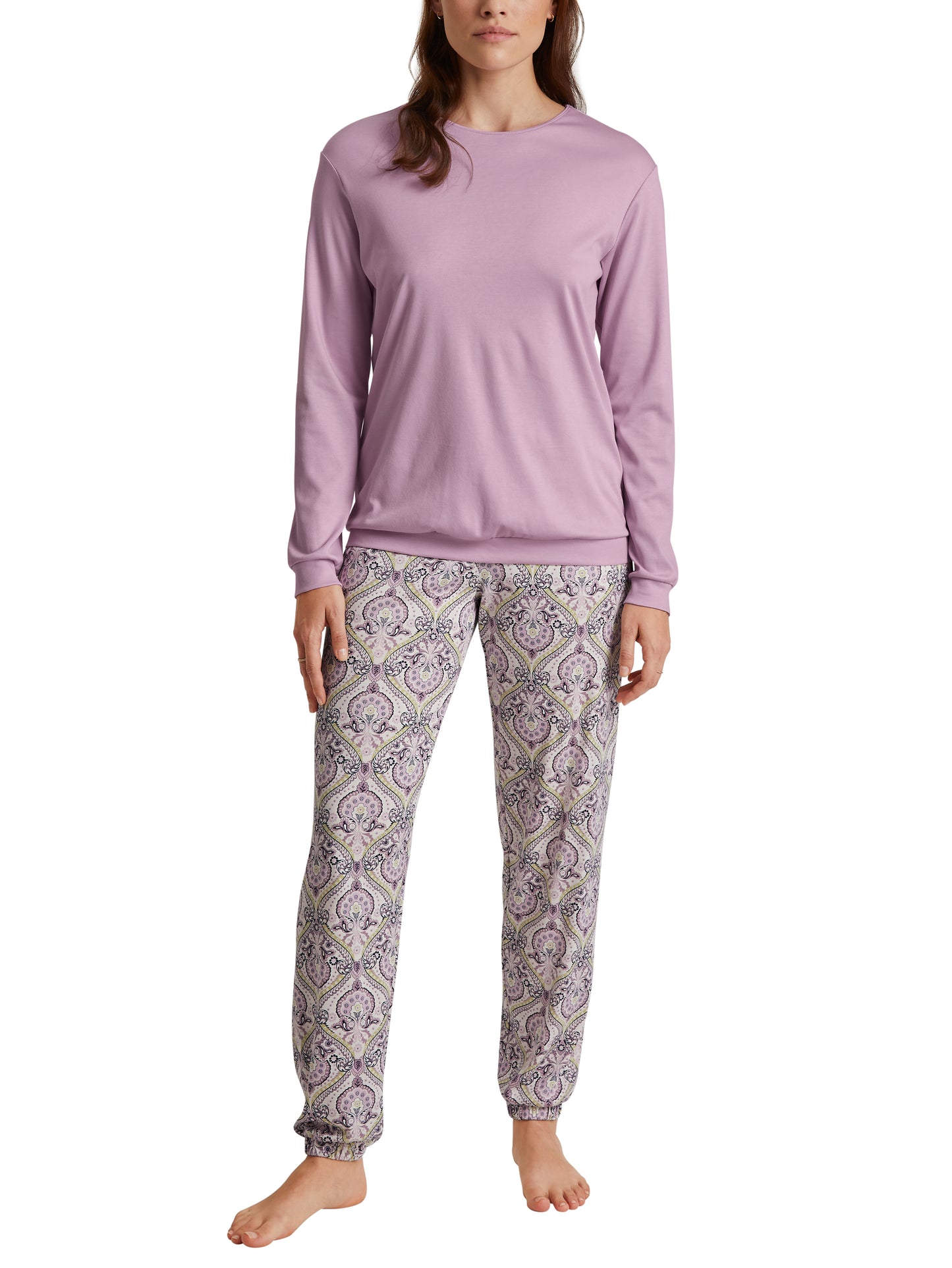 DAMEN Pyjama mit Bündchen, fragrant lilac