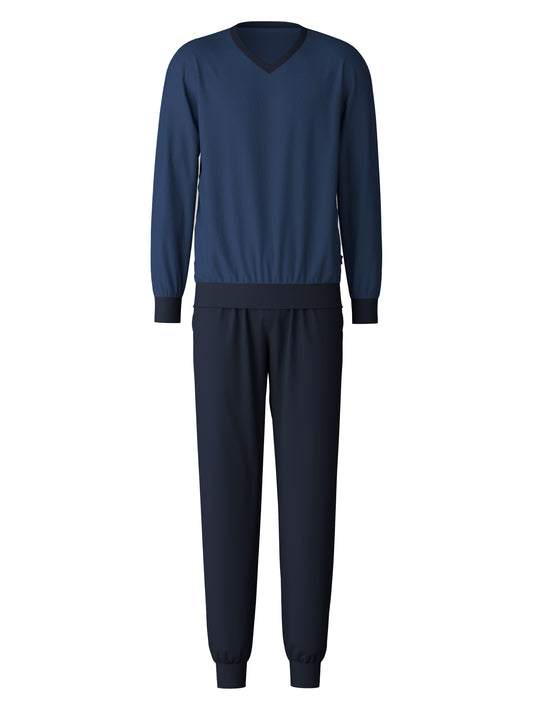 HERREN Pyjama mit Bündchen, pottery blue