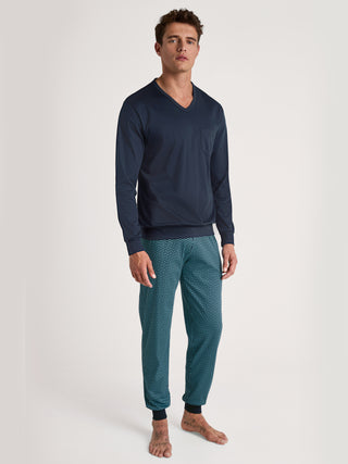 HERREN Pyjama mit Bündchen, bright blue