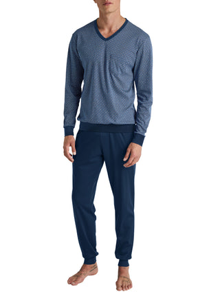 HERREN Pyjama mit Bündchen, pottery blue