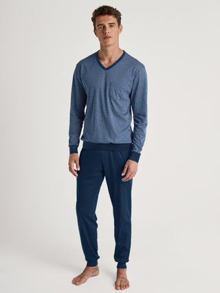 HERREN Pyjama mit Bündchen, pottery blue