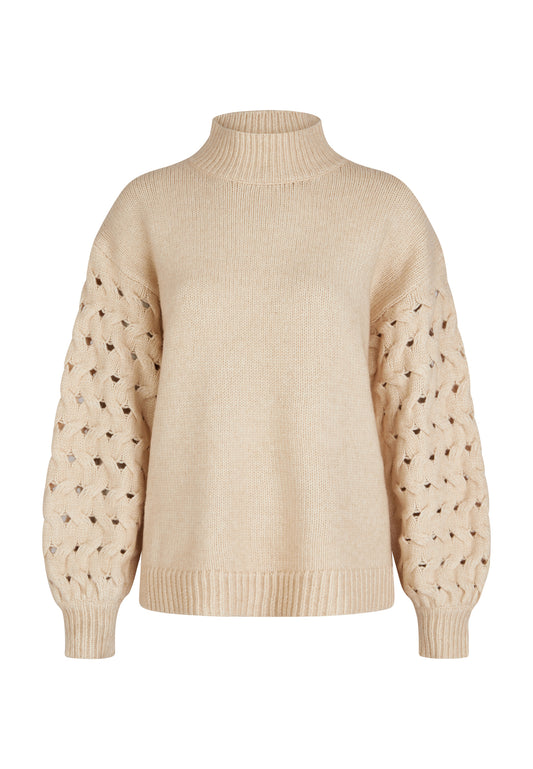 Turtleneck-Pullover mit Strickmusterung am Ärmel