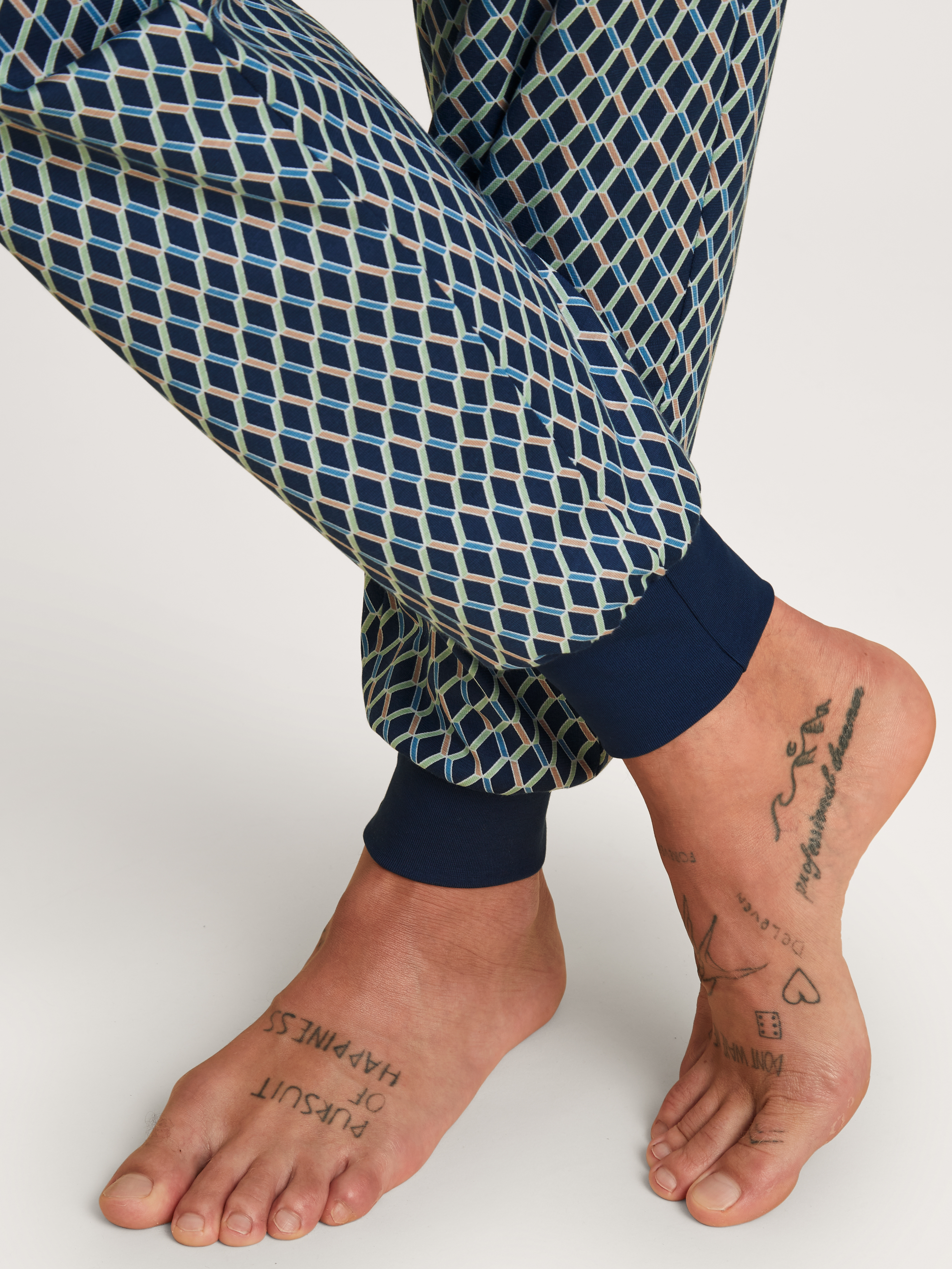 HERREN Pyjama mit Bündchen, insignia blue print